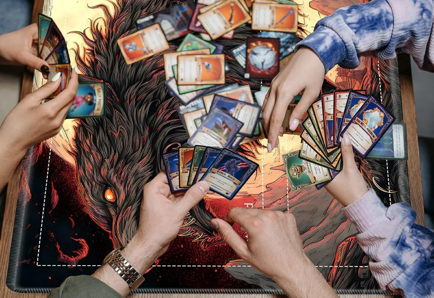 for MTG Playmat,Card Playmat Stitched with Magic Zone for MTG Card Game Playing, 24x14 inches Card Playmats Smooth Cloth Surface Non-Slip Silicone Bottom Battle Game Mat-Hell Wolf