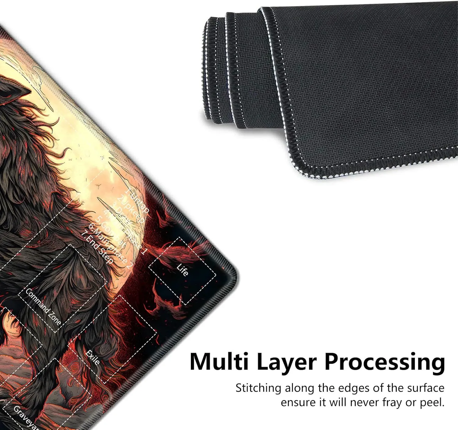 for MTG Playmat,Card Playmat Stitched with Magic Zone for MTG Card Game Playing, 24x14 inches Card Playmats Smooth Cloth Surface Non-Slip Silicone Bottom Battle Game Mat-Hell Wolf