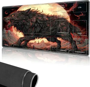for MTG Playmat,Card Playmat Stitched with Magic Zone for MTG Card Game Playing, 24x14 inches Card Playmats Smooth Cloth Surface Non-Slip Silicone Bottom Battle Game Mat-Hell Wolf
