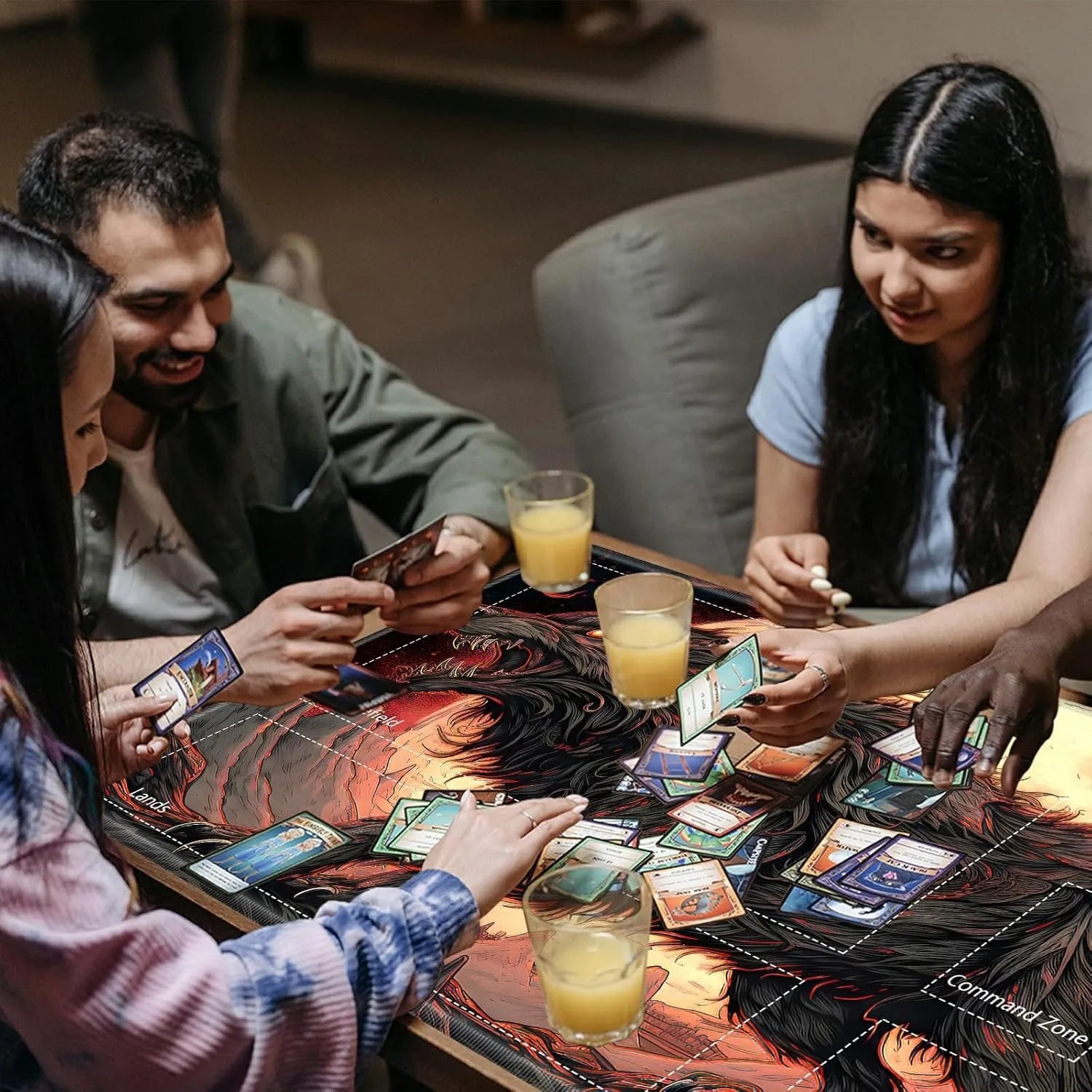 for MTG Playmat,Card Playmat Stitched with Magic Zone for MTG Card Game Playing, 24x14 inches Card Playmats Smooth Cloth Surface Non-Slip Silicone Bottom Battle Game Mat-Hell Wolf