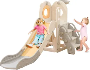 Freestanding Toddler Slide, 5 in 1 Kids Indoor Playset for Toddlers 1-3，L Shaped Slide with Basketball Hoop，Baby Climber for Indoor Outdoor for Boys and Girls Birthday, Sturdy Playground Toy