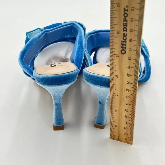 FSJ Light Blue Sexy Two Bows Open Toe Mules High Heel Slip On Party Slides Shoes
