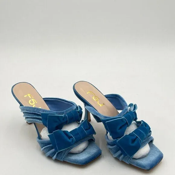 FSJ Light Blue Sexy Two Bows Open Toe Mules High Heel Slip On Party Slides Shoes
