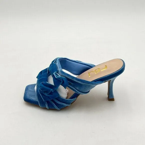 FSJ Light Blue Sexy Two Bows Open Toe Mules High Heel Slip On Party Slides Shoes