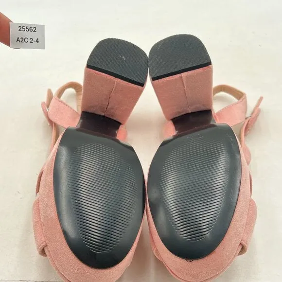 FSJ Light Pink Peep Toe Chunky High Heels Platform Sandal Ankle Strap Suede Shoe