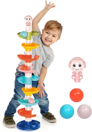 FUN LITTLE TOYS Ball Drop Toys for Toddler 1-3, 9 Layer Roll Swirling Ball Tower with 3 Balls, Ball Run Ramp for Baby Learning Development Educational Activities Toy Birthday Gift