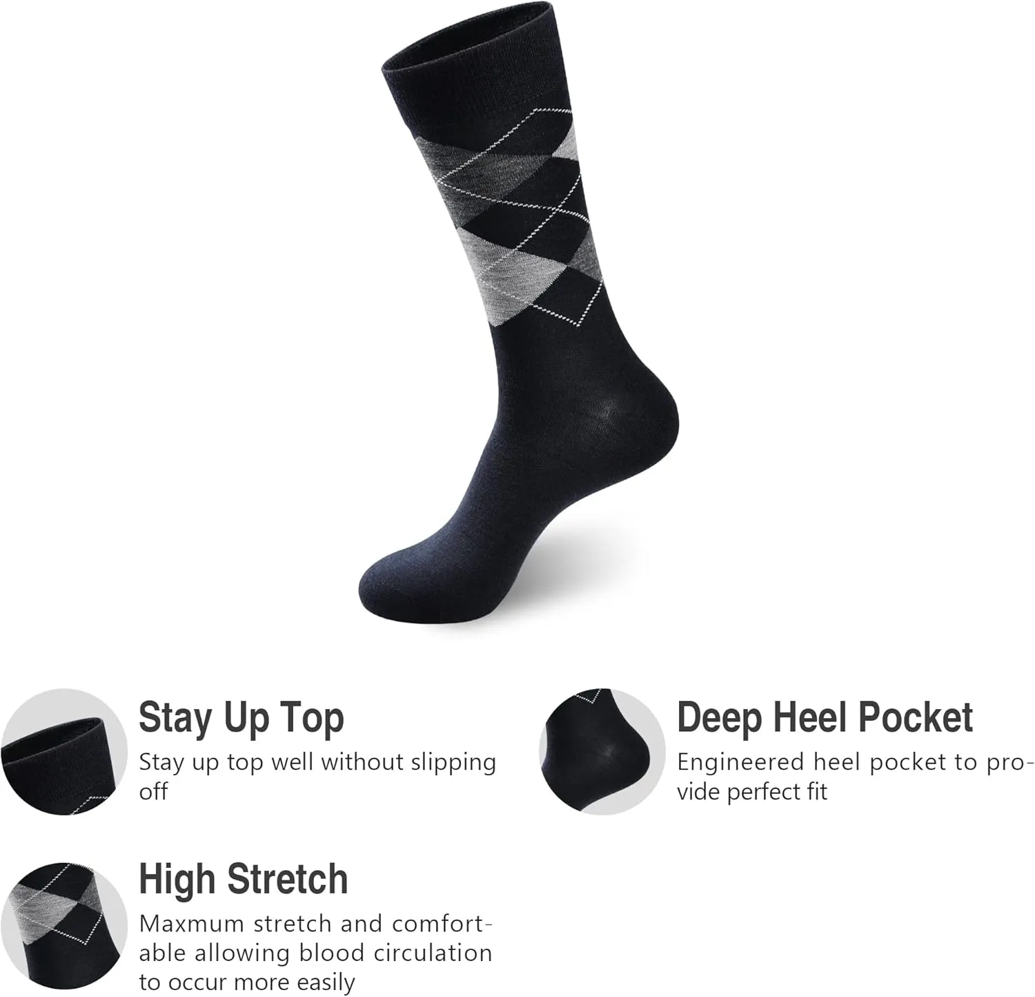 GKX Mens Light Weight Assorted Wool Dress Socks 6 Pack