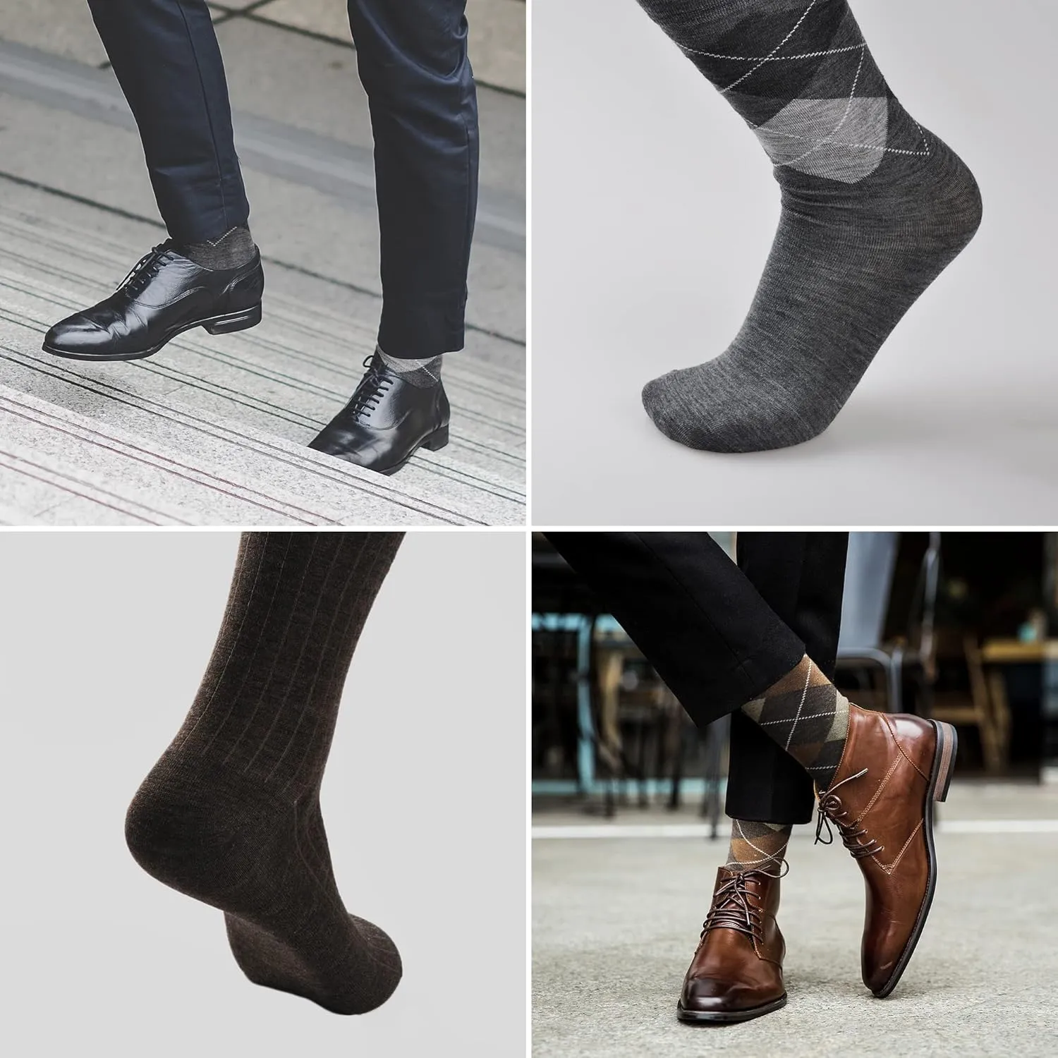 GKX Mens Light Weight Assorted Wool Dress Socks 6 Pack
