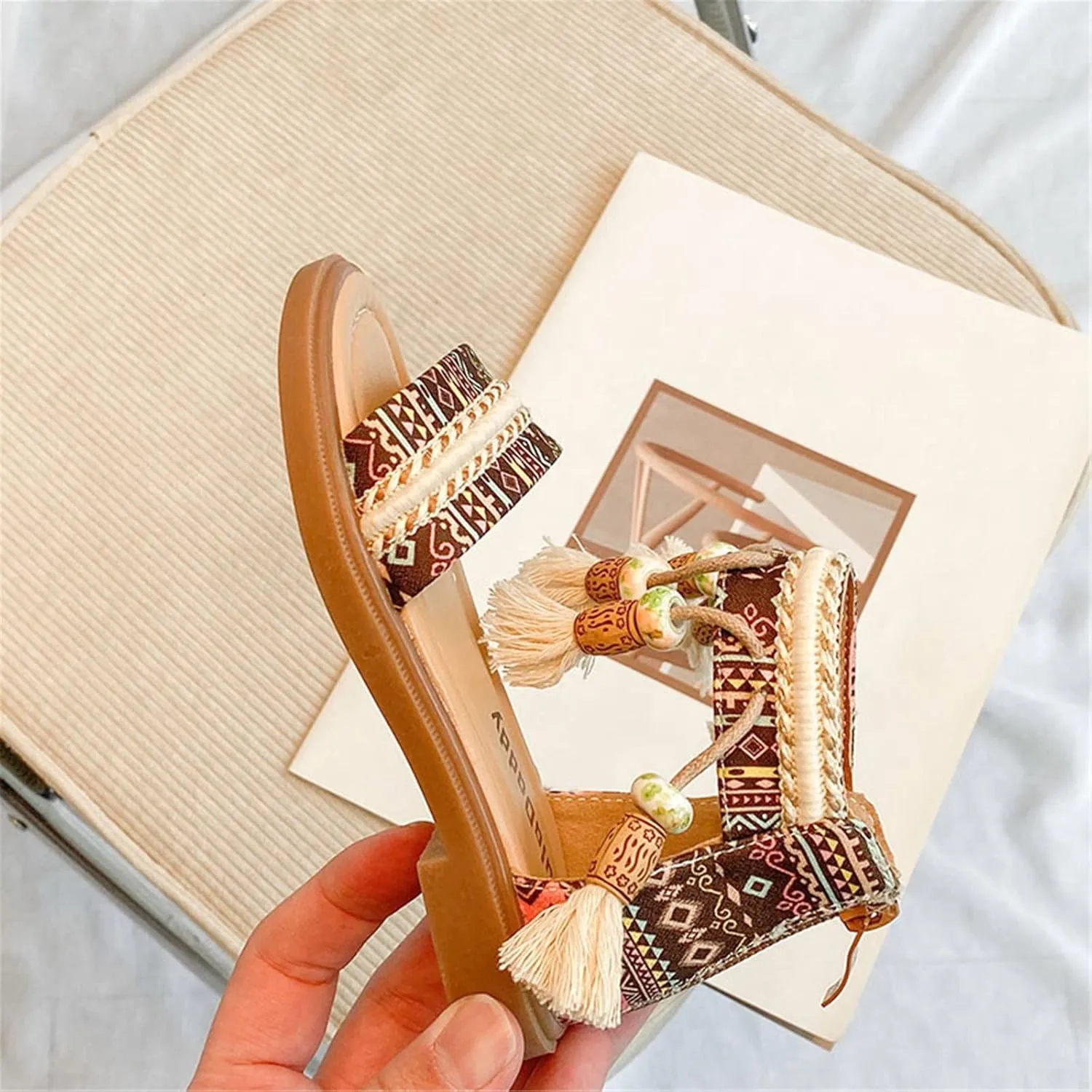 Gladiators for Girls Girls Open Toe Sandals Stilettos Fashion Tassel Ankle Strap Pumps Back Zip Kids (Khaki, 9 Toddler)
