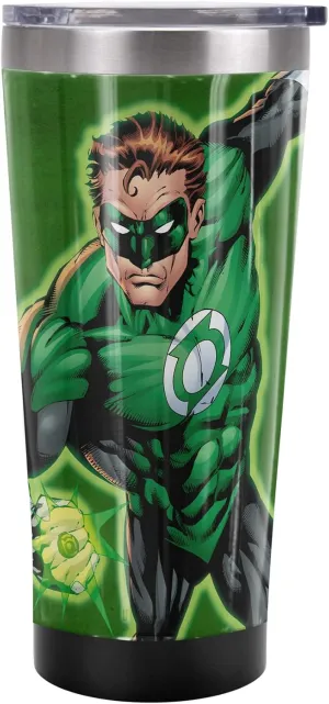 Green Lantern OFFICIAL Character Pattern 20 oz Travel Tumbler, Stainless Steel, Vacuum Insulated with Leak Resistant Slide-Lock Lid