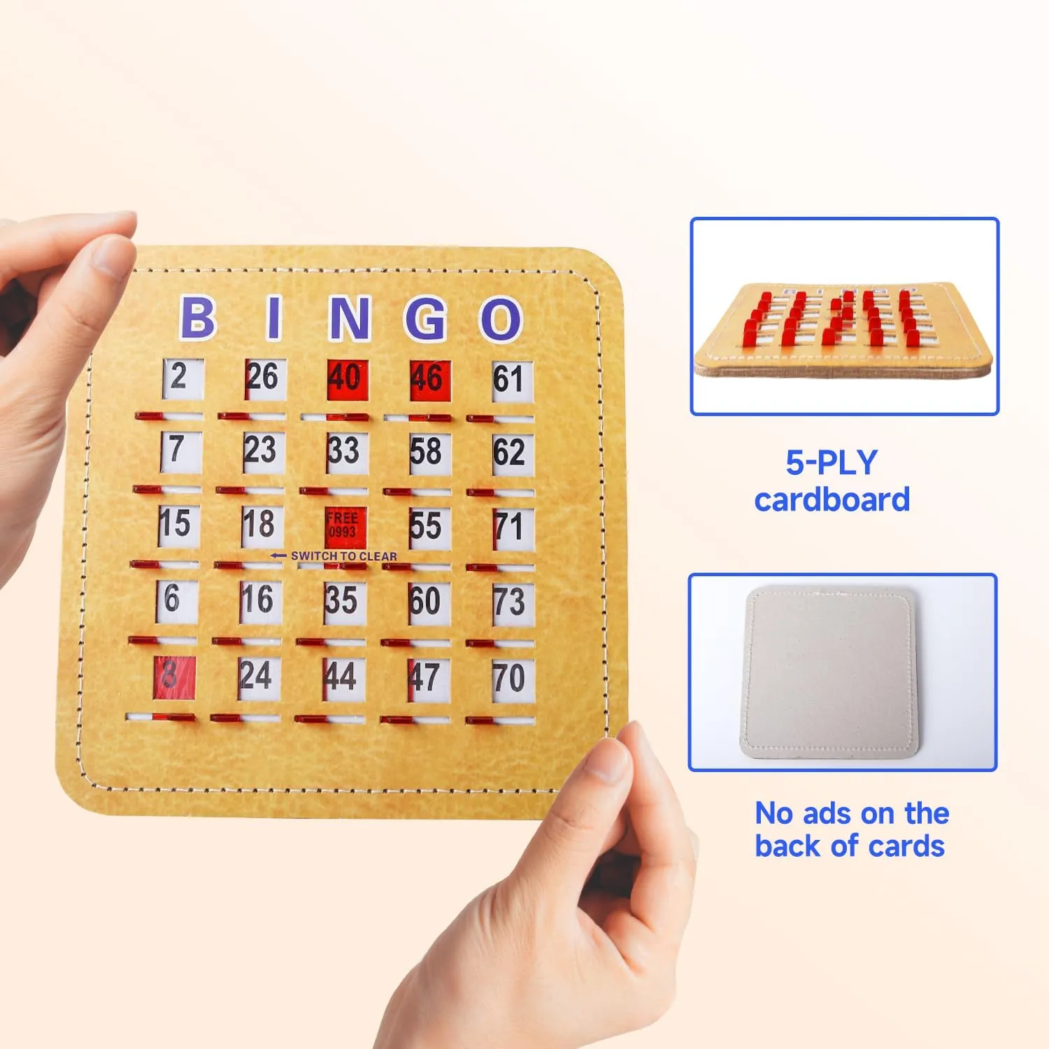 GSE Games & Sports Expert 5Ply Stitched Shutter Bingo Cards, Finger-Tip Shutter Slide Bingo Cards, Easy-Read Large Print Bingo Cardboard with Sliding Windows (50-Pack)