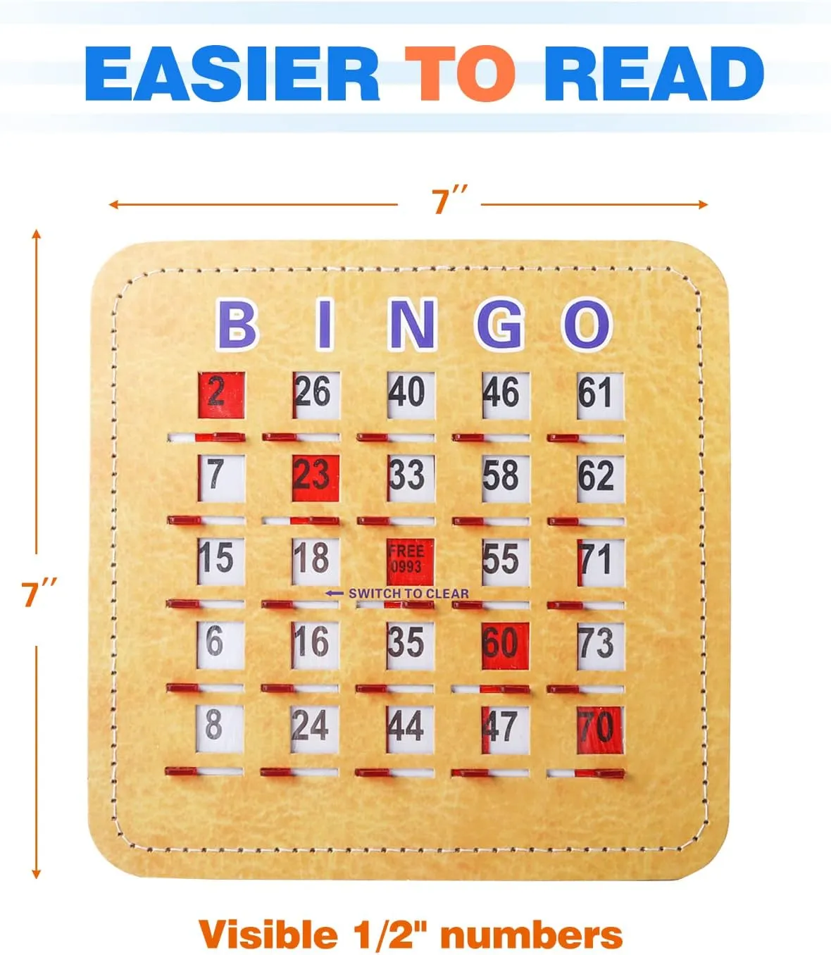 GSE Games & Sports Expert 5Ply Stitched Shutter Bingo Cards, Finger-Tip Shutter Slide Bingo Cards, Easy-Read Large Print Bingo Cardboard with Sliding Windows (50-Pack)