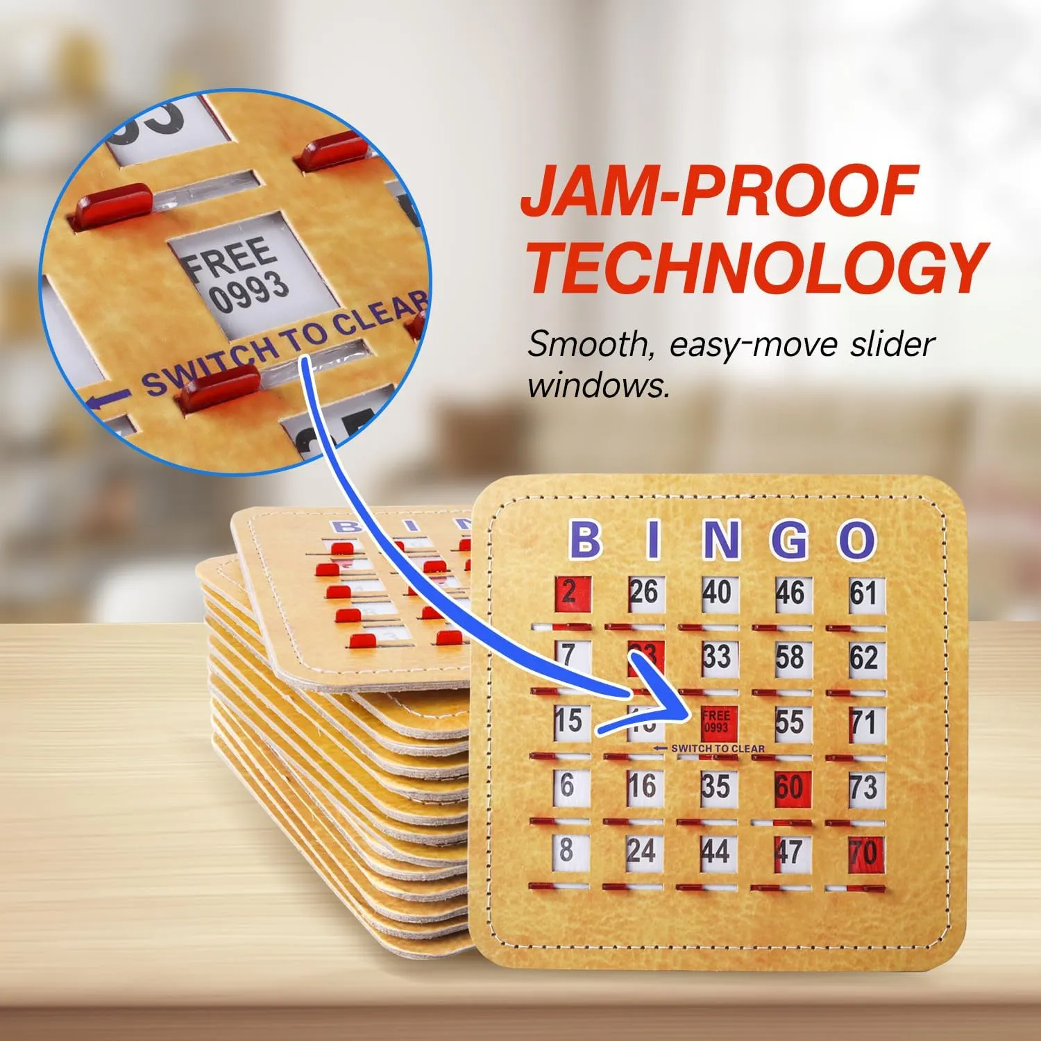 GSE Games & Sports Expert 5Ply Stitched Shutter Bingo Cards, Finger-Tip Shutter Slide Bingo Cards, Easy-Read Large Print Bingo Cardboard with Sliding Windows (50-Pack)