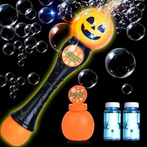 Halloween Bubble Wand, Halloween Party Favor for Kids, Halloween Light up Toys, Pumpkin Bubble Blower Wand with LED Effect, Toys for Boys Girls