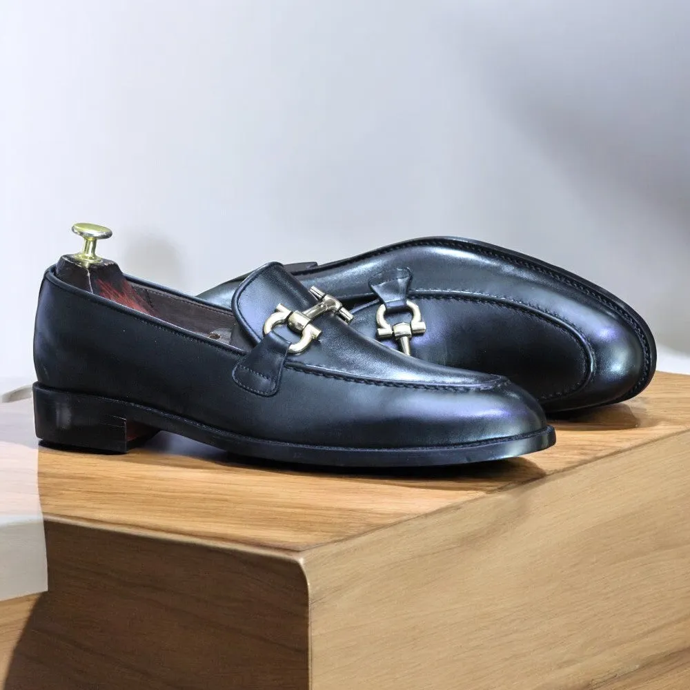 Handmade Buckle Loafer Shoes for Men | Premium Black Leather Footwear