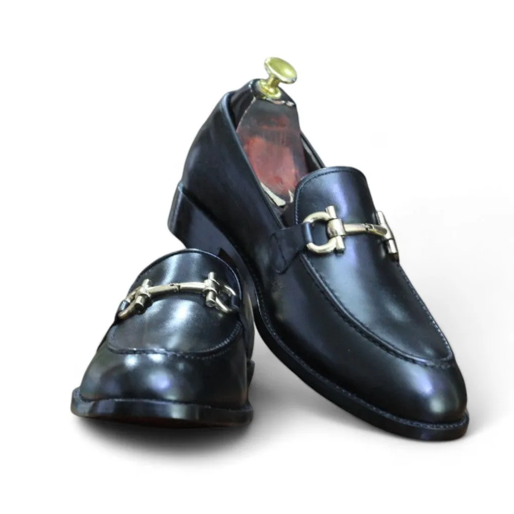 Handmade Buckle Loafer Shoes for Men | Premium Black Leather Footwear