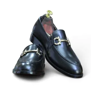Handmade Buckle Loafer Shoes for Men | Premium Black Leather Footwear