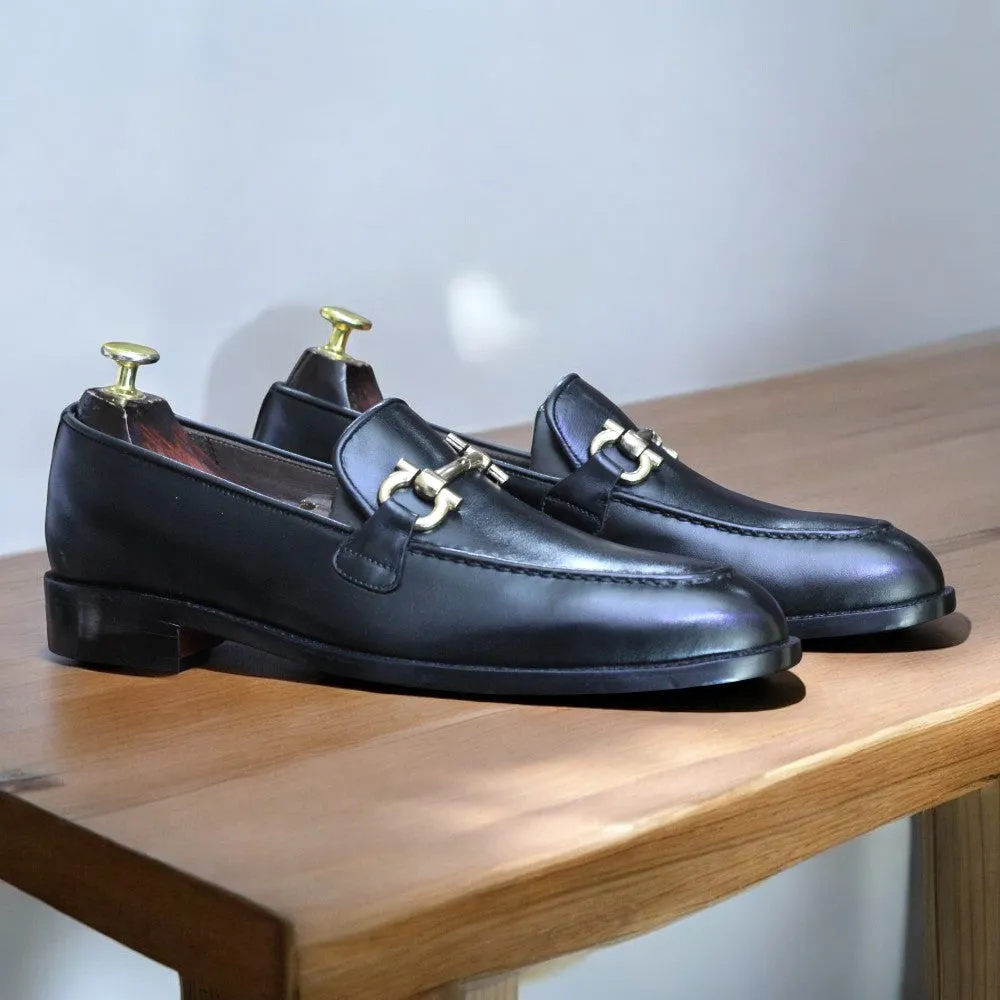 Handmade Buckle Loafer Shoes for Men | Premium Black Leather Footwear