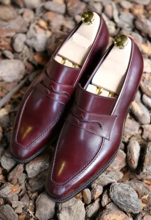 Handmade Maroon Leather Moccasins for Men