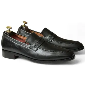 Handmade Penny Loafer Shoes, Leather Black Shoes For Men's