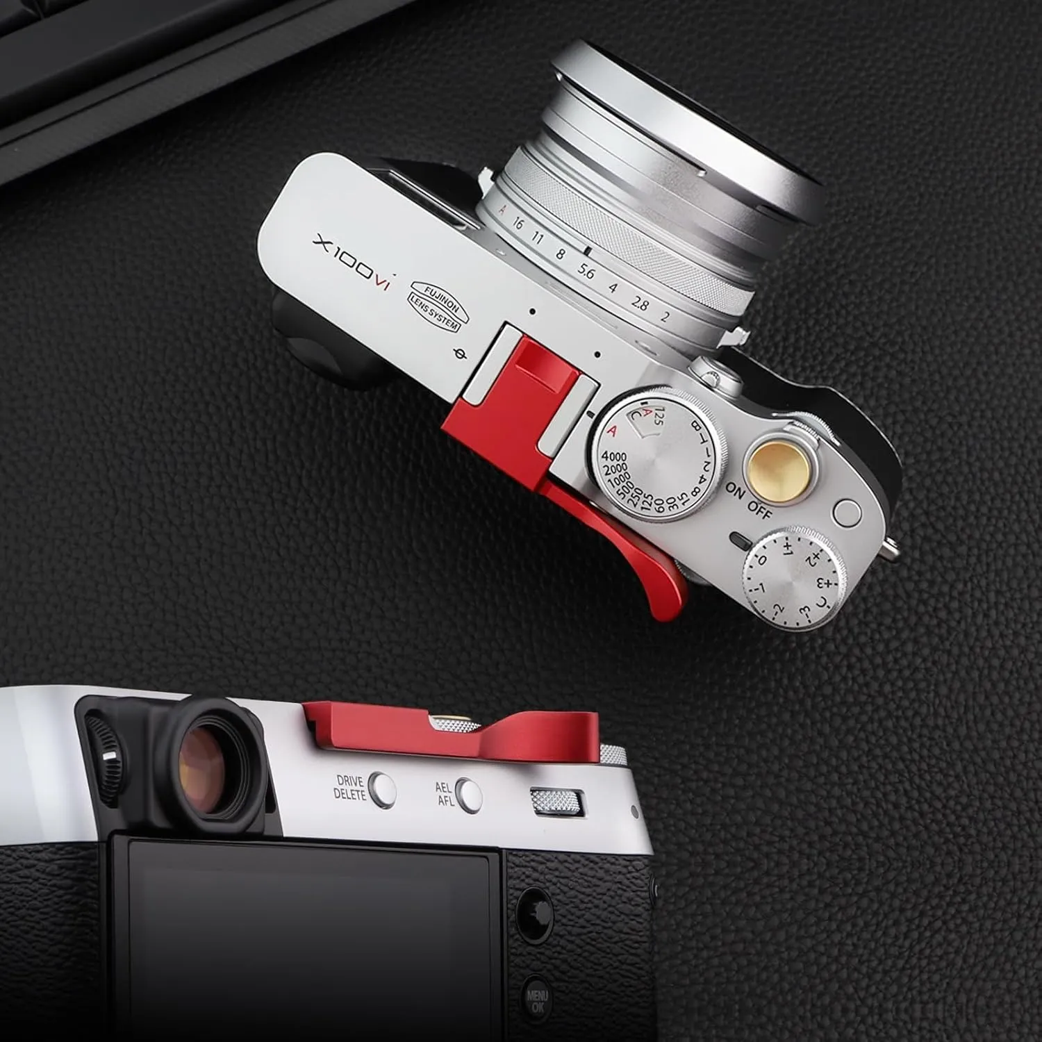 Haoge THB-X2R Metal Hot Shoe Thumb Up Rest Hand Grip for Fujifilm X100VI Fuji X100V Camera Red