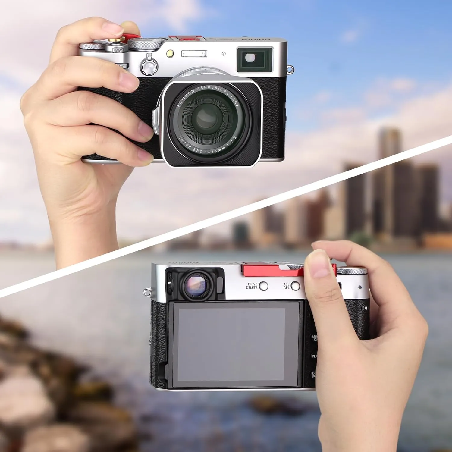 Haoge THB-X2R Metal Hot Shoe Thumb Up Rest Hand Grip for Fujifilm X100VI Fuji X100V Camera Red