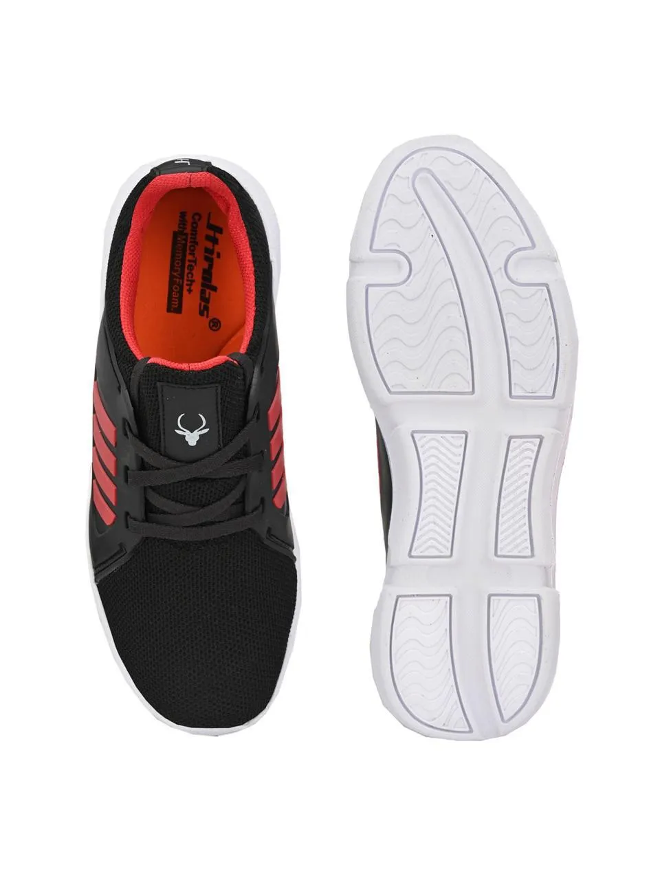 Hirolas® Men's Black/Red Mesh Running/Walking/Gym Lace Up Sneaker Sport Shoes (HRL2003BLR)