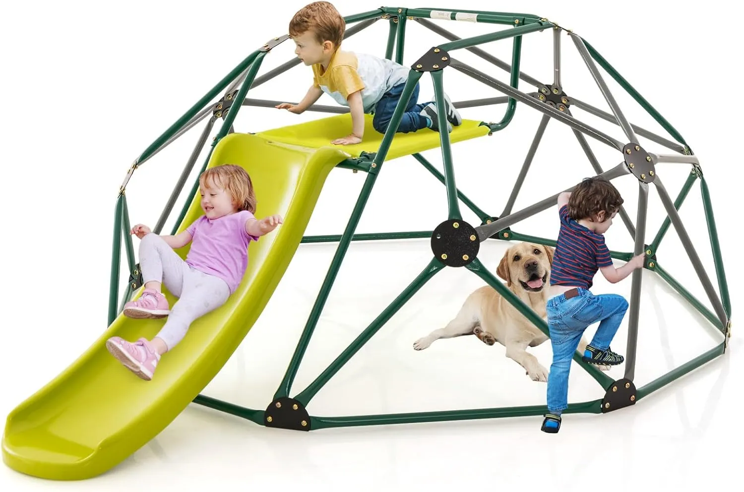HONEY JOY Climbing Dome with Slide, 8FT Jungle Gym Monkey Bar for Backyard, Outdoor Climbing Toys for Toddlers Playground Equipment, Geometric Dome Climber for Kids Age 3-8, Gift for Boys Girls, Green