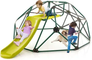 HONEY JOY Climbing Dome with Slide, 8FT Jungle Gym Monkey Bar for Backyard, Outdoor Climbing Toys for Toddlers Playground Equipment, Geometric Dome Climber for Kids Age 3-8, Gift for Boys Girls, Green