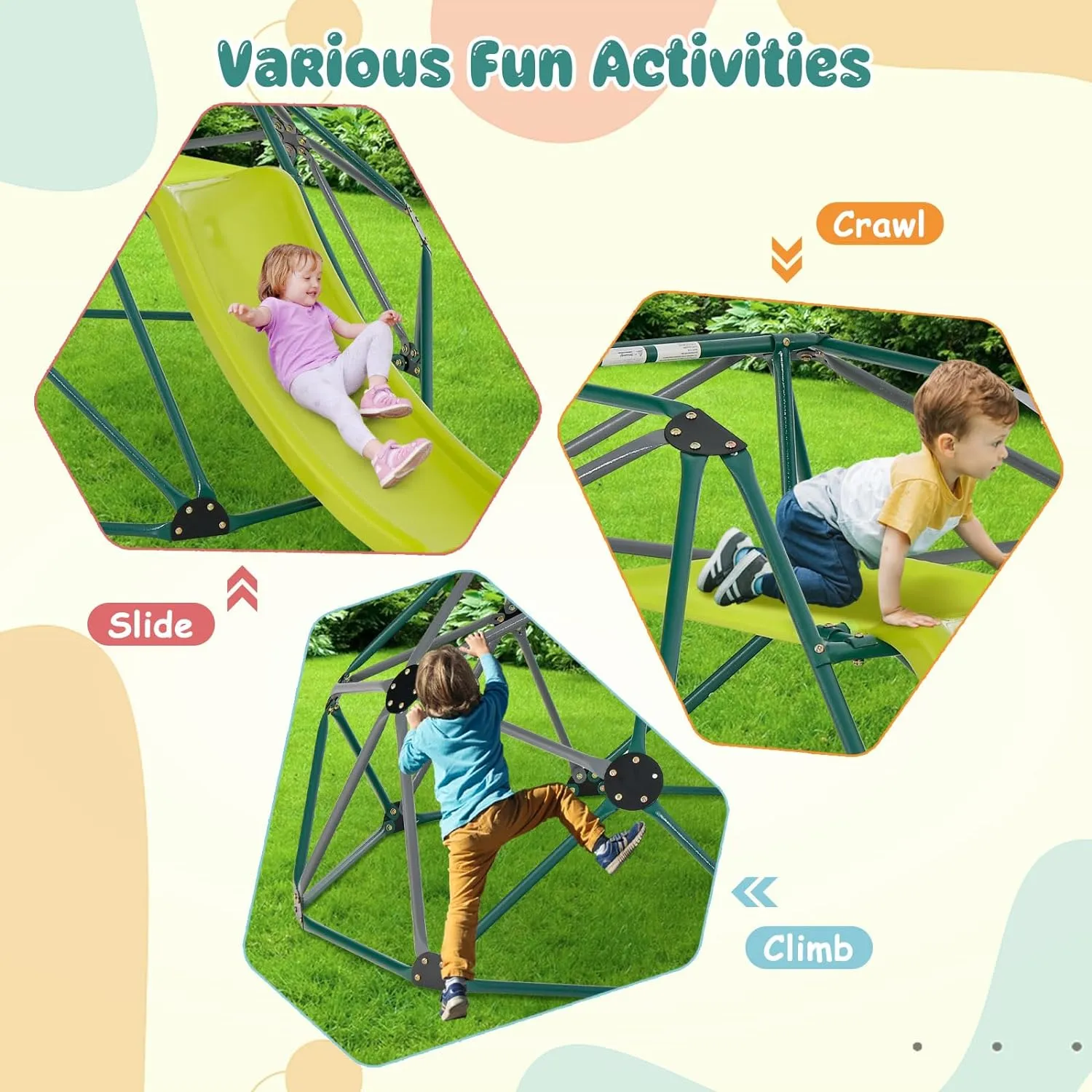 HONEY JOY Climbing Dome with Slide, 8FT Jungle Gym Monkey Bar for Backyard, Outdoor Climbing Toys for Toddlers Playground Equipment, Geometric Dome Climber for Kids Age 3-8, Gift for Boys Girls, Green
