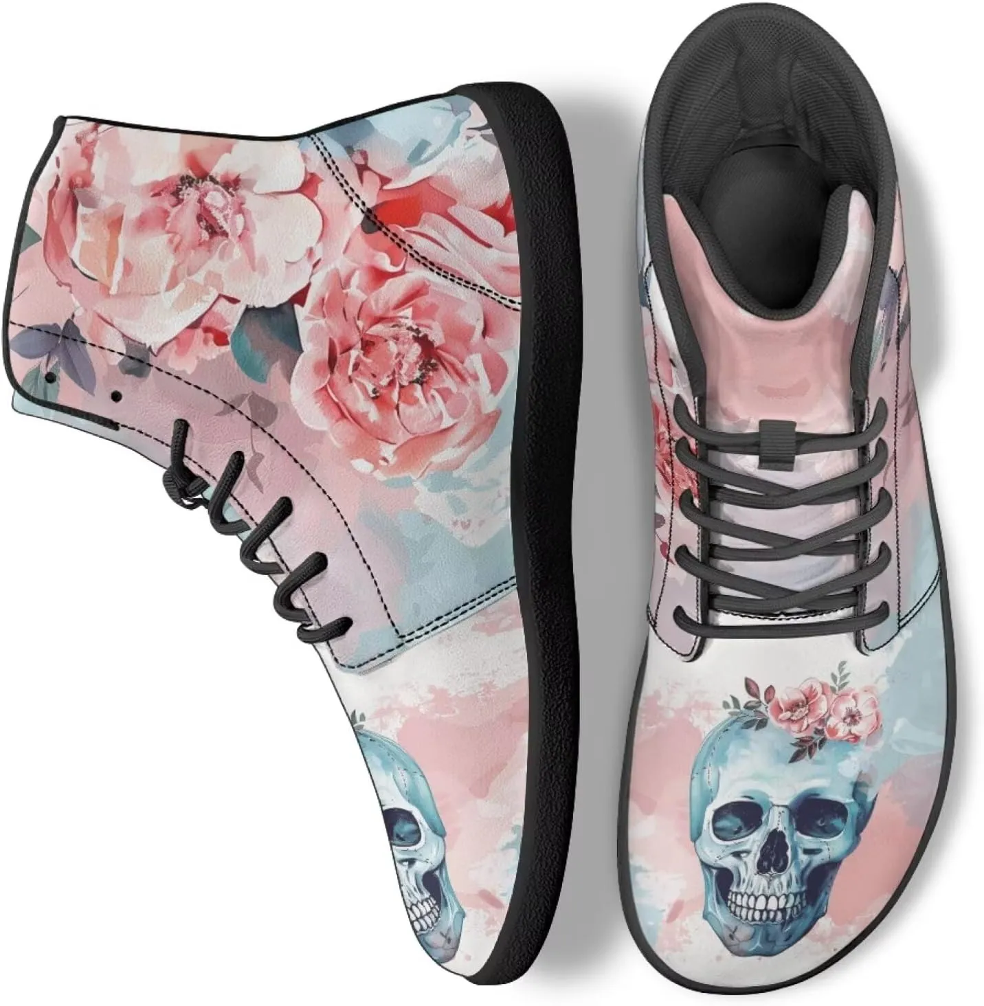 Howilath Rose Skull Print Barefoot Sneakers Men Wide Toe Zero Drop Sneaker Minimalist Shoes High Top Shoes