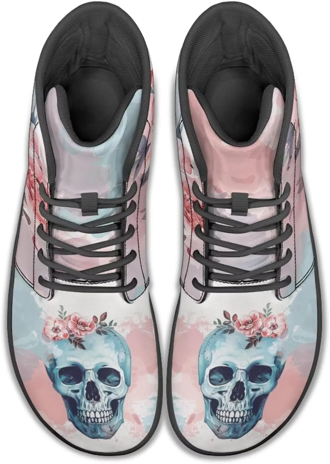 Howilath Rose Skull Print Barefoot Sneakers Men Wide Toe Zero Drop Sneaker Minimalist Shoes High Top Shoes
