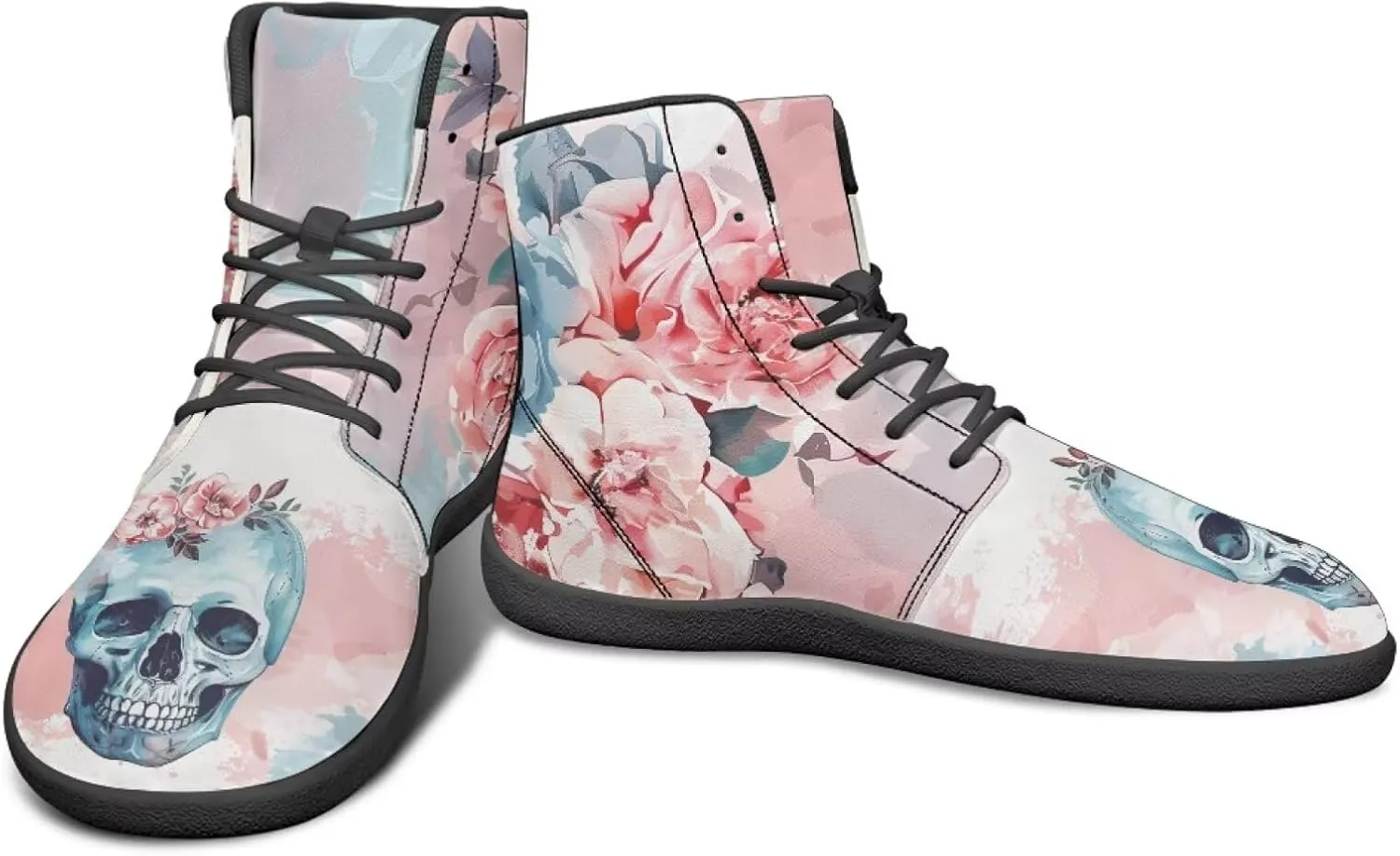 Howilath Rose Skull Print Barefoot Sneakers Men Wide Toe Zero Drop Sneaker Minimalist Shoes High Top Shoes