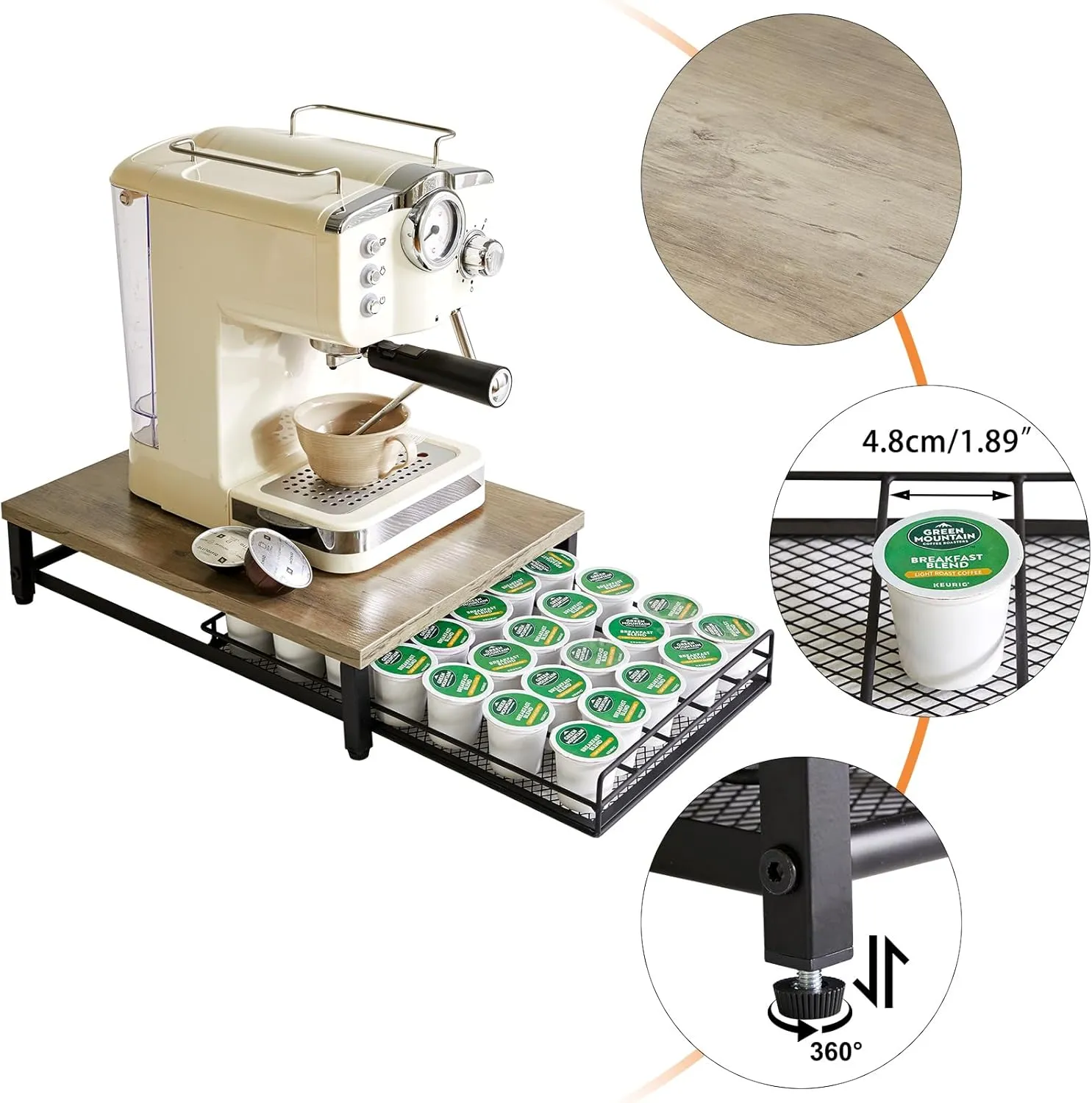 IBUYKE Coffee Pod Drawer Holder for K Cup, 35 Capacity Capsule Pods Storage Organizer,Under Coffee Pot Storage Drawer, Home Kitchen Coffee Pod Holder Counter Coffee Station,Greige UTCJ001Y