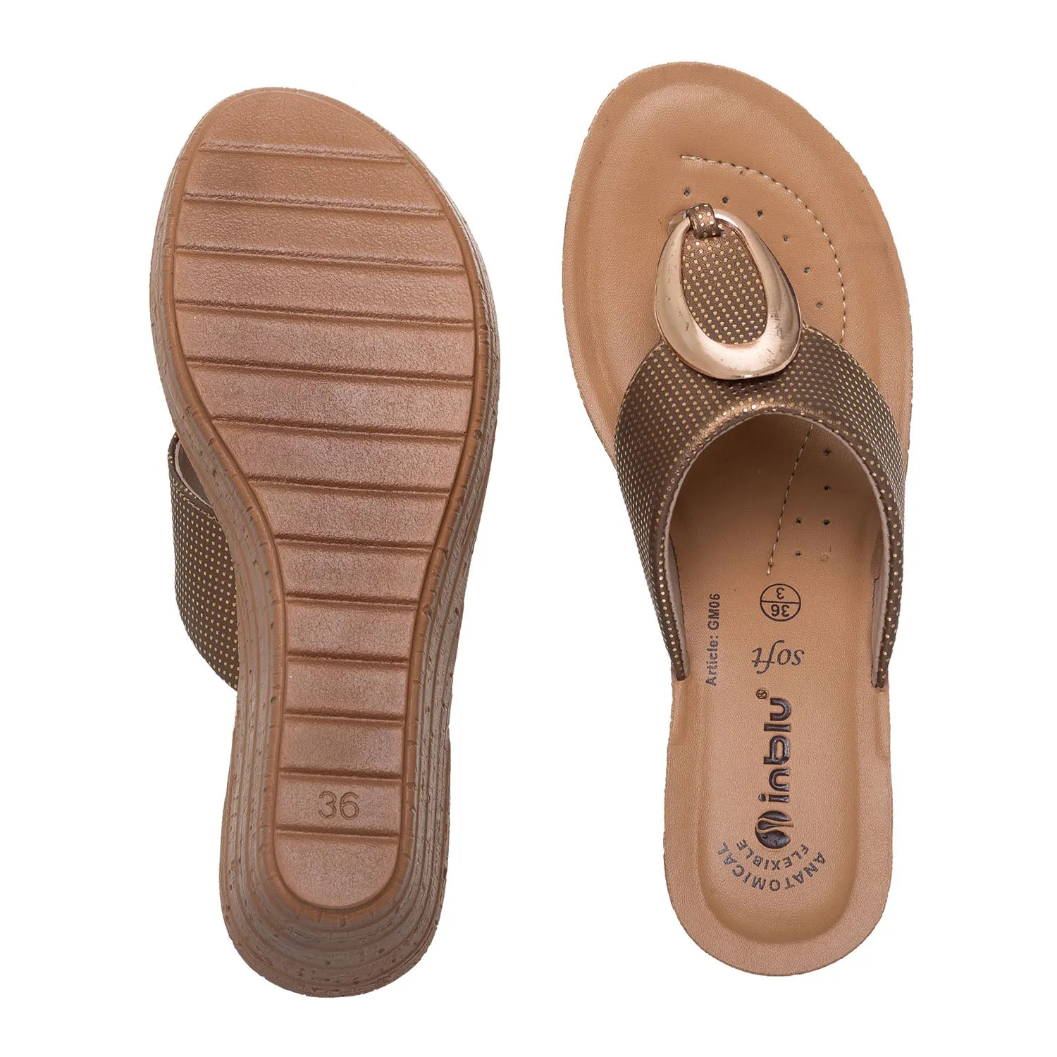 Inblu Women Copper Wedge Sandal with Embelished Upper & Buckle Styling (GM06_COPPER)