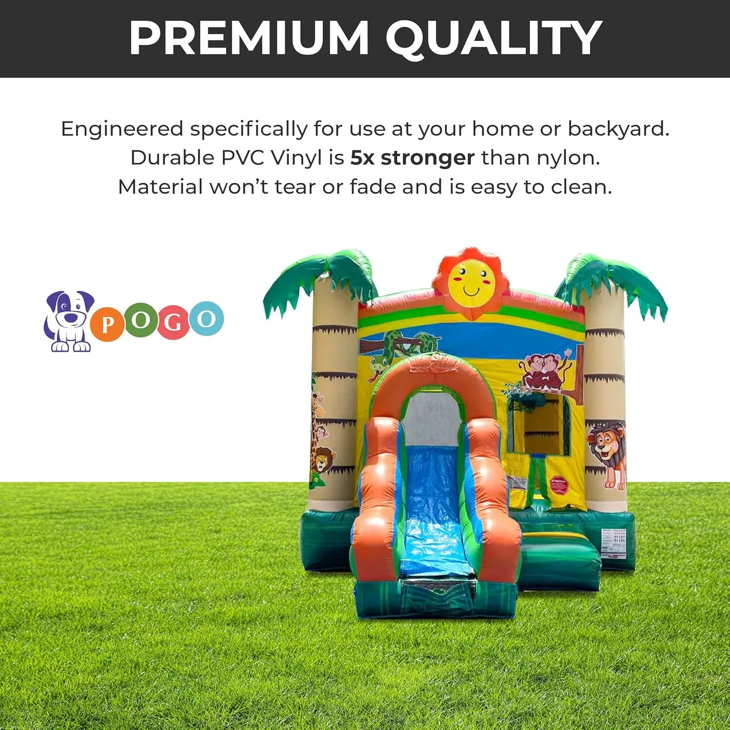 Inflatable Bounce House with Slide for Kids (Without Blower) - 18 x 12 x 14.5 Foot Tropical Smiley Face Backyard Inflatable Bouncy House - Built-in Bladder Water Misting System