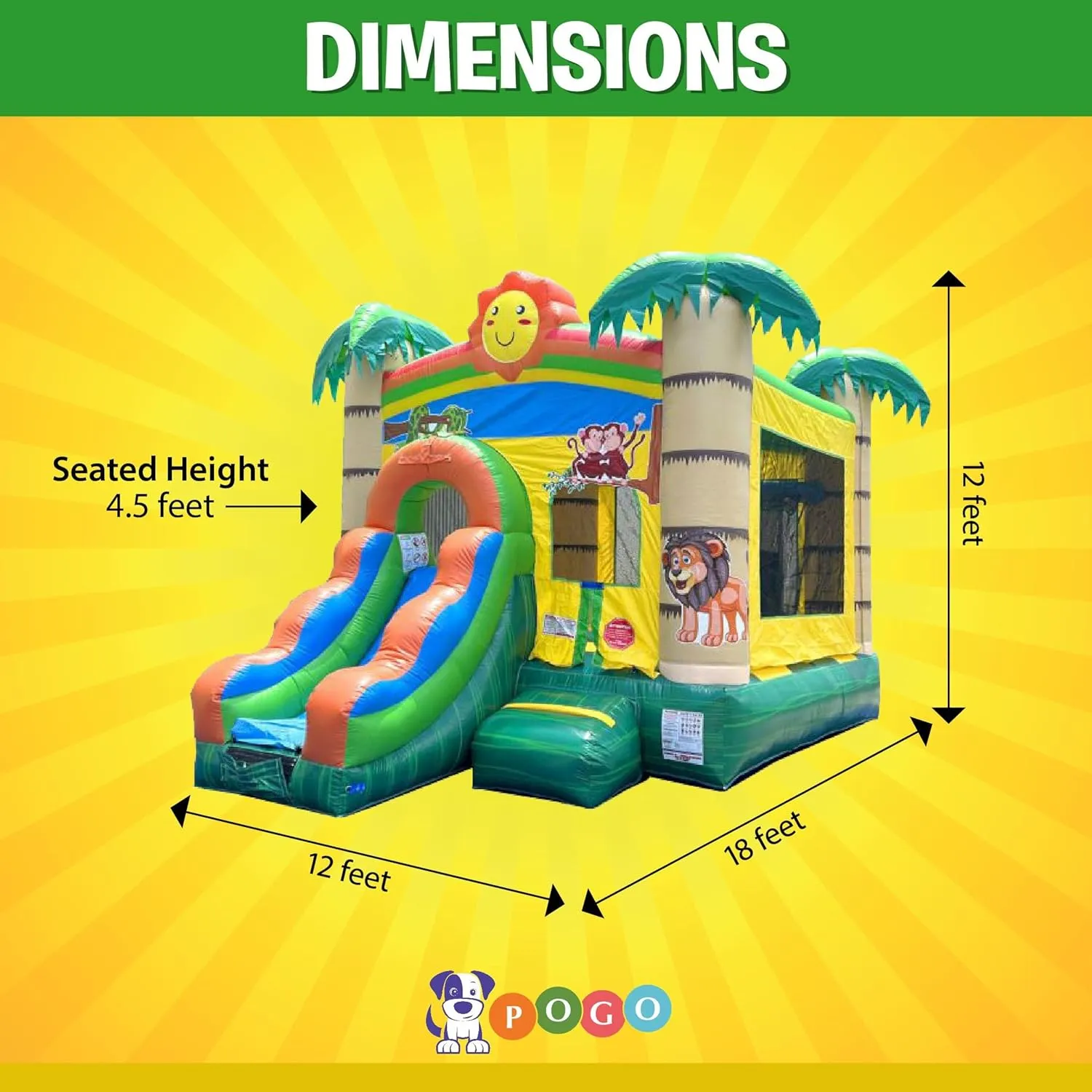 Inflatable Bounce House with Slide for Kids (Without Blower) - 18 x 12 x 14.5 Foot Tropical Smiley Face Backyard Inflatable Bouncy House - Built-in Bladder Water Misting System