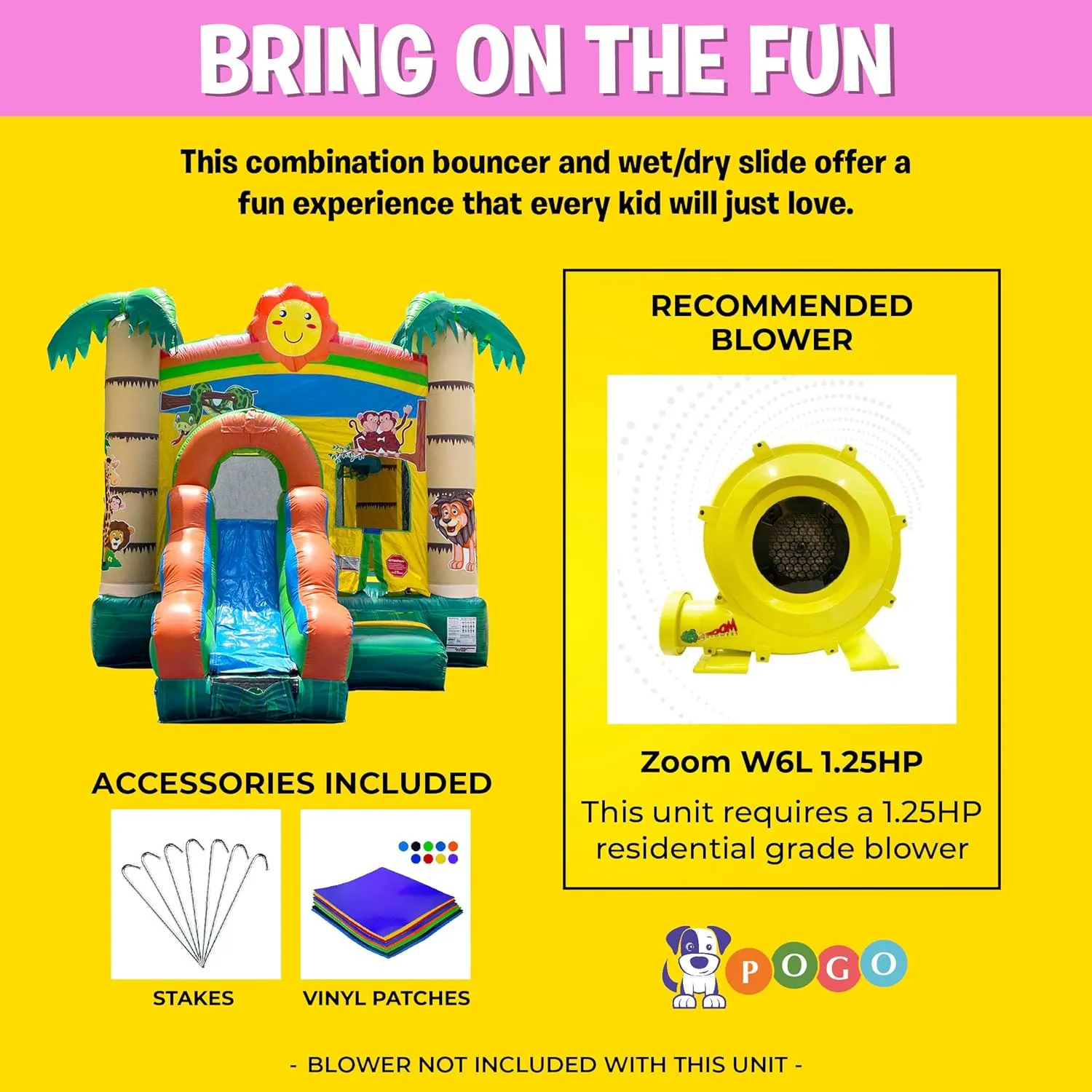 Inflatable Bounce House with Slide for Kids (Without Blower) - 18 x 12 x 14.5 Foot Tropical Smiley Face Backyard Inflatable Bouncy House - Built-in Bladder Water Misting System