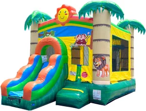Inflatable Bounce House with Slide for Kids (Without Blower) - 18 x 12 x 14.5 Foot Tropical Smiley Face Backyard Inflatable Bouncy House - Built-in Bladder Water Misting System