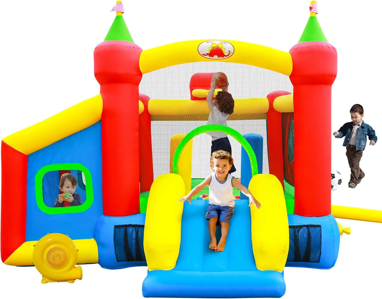 Inflatable Bounce House,Jumping Castle Slide with Blower,Kids Bouncer with Ball Pit