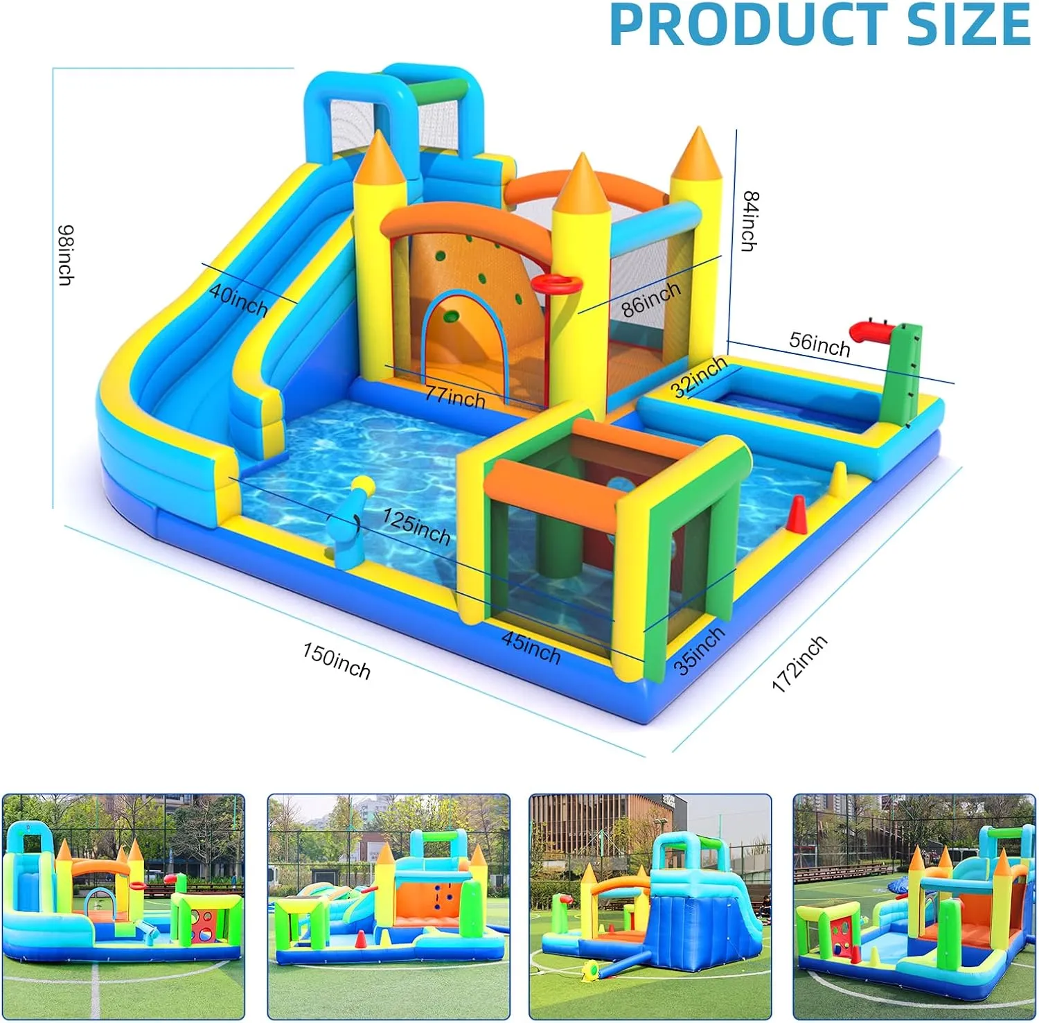 Inflatable Water Slide Park with Splash Pool for Kids,Climbing Wall,Bounce House with Ball Shooting,Kids Bouncy Castle with Air Blower for Outdoor Backyard