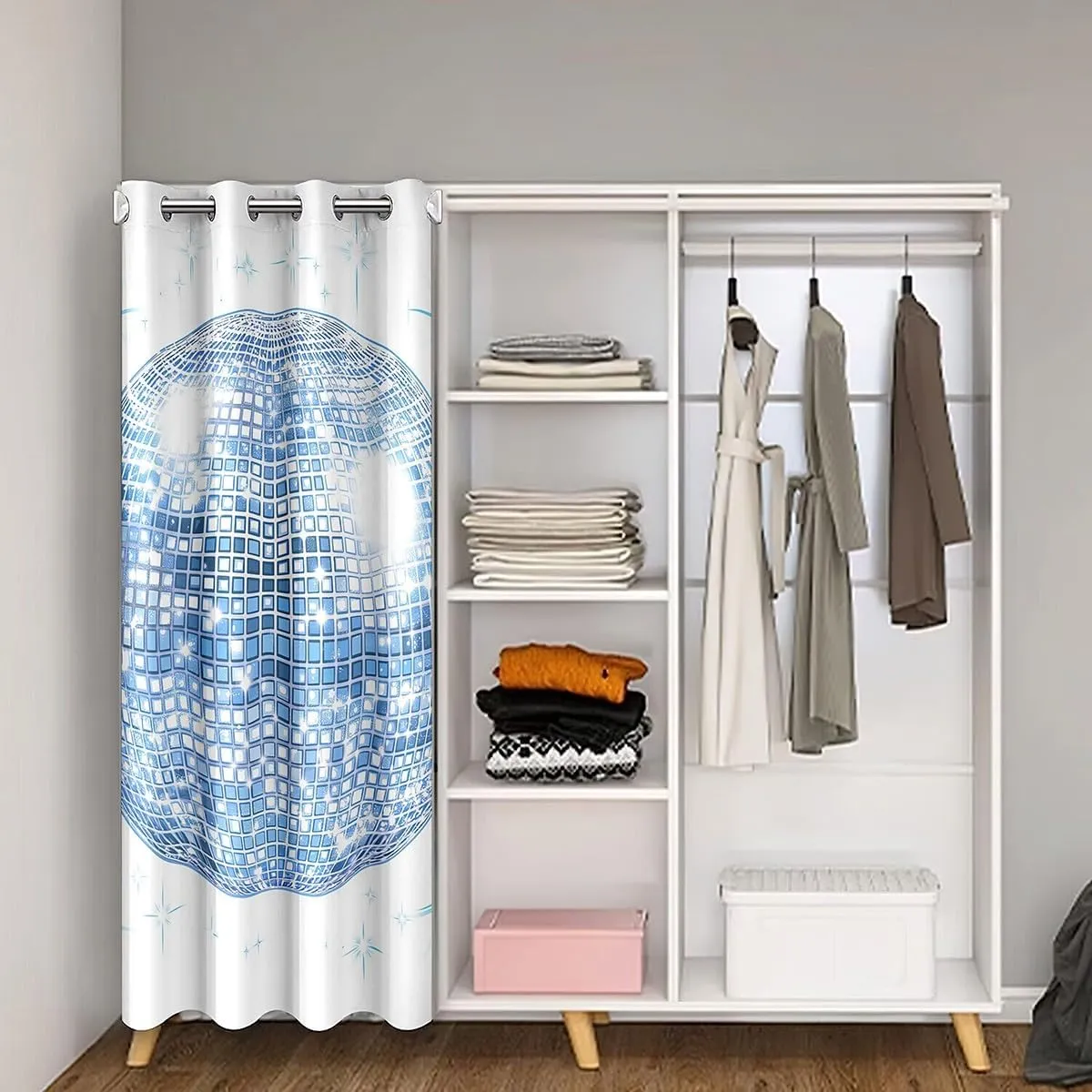 jejeloiu Girls Disco Mirror Ball Doorway Curtain Privacy Blue Dreamy Door Cover Curtain 1 Panel, 52"x80" for Kids Boys Teens Trendy Disco 30%-50% Curtain Gifts for Women Window Treatments