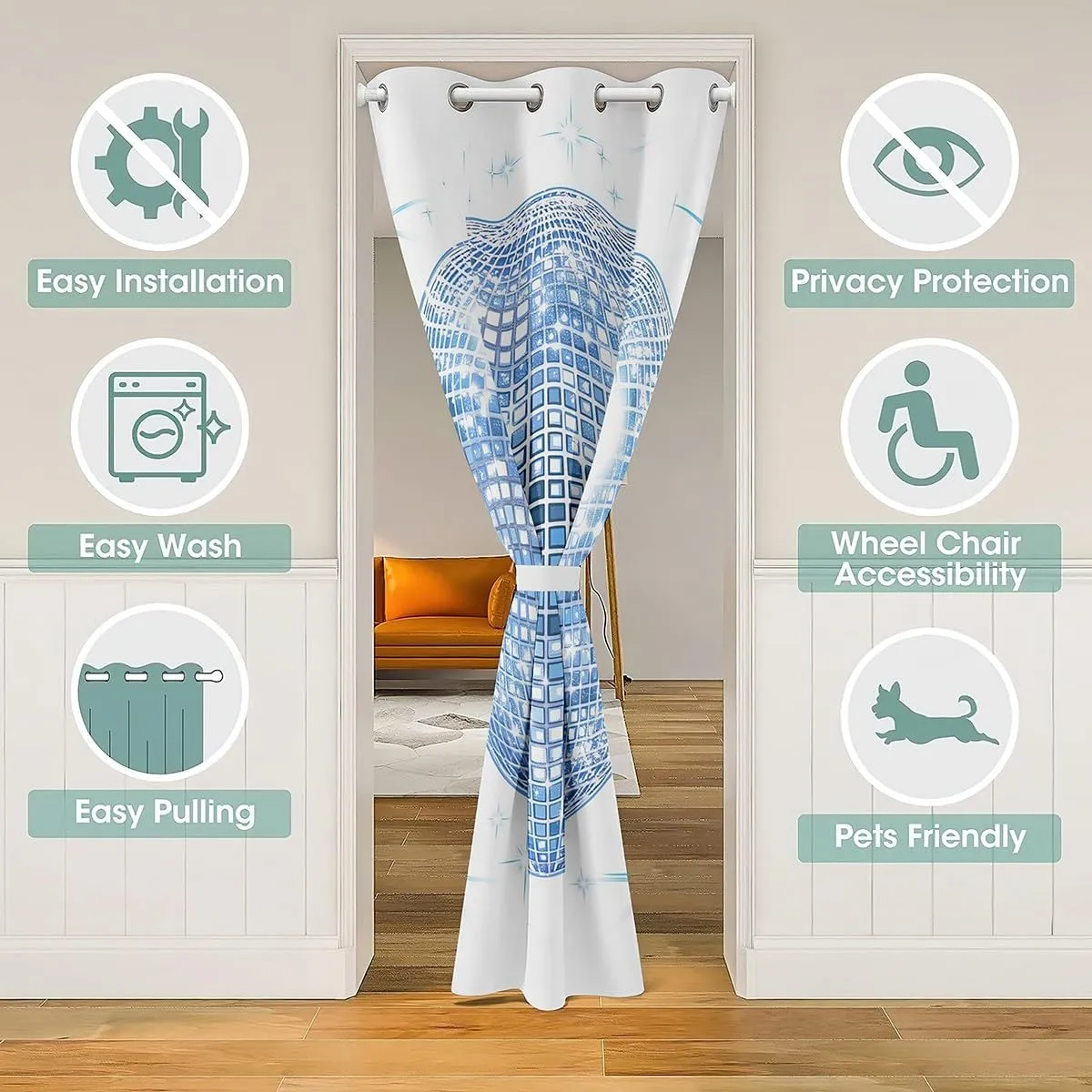 jejeloiu Girls Disco Mirror Ball Doorway Curtain Privacy Blue Dreamy Door Cover Curtain 1 Panel, 52"x80" for Kids Boys Teens Trendy Disco 30%-50% Curtain Gifts for Women Window Treatments