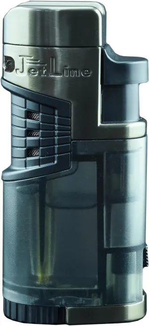 Jetline Mr. Fatboy - Black/Gunmetal - Quad Jet Flame Cigar Lighter - Extra Large Fuel Tank - Slide Out Punch Cutter - Built in Cigar Rest