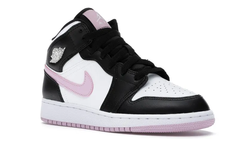 Jordan 1 Mid Bianco Nero Rosa Artico Chiaro (GS)