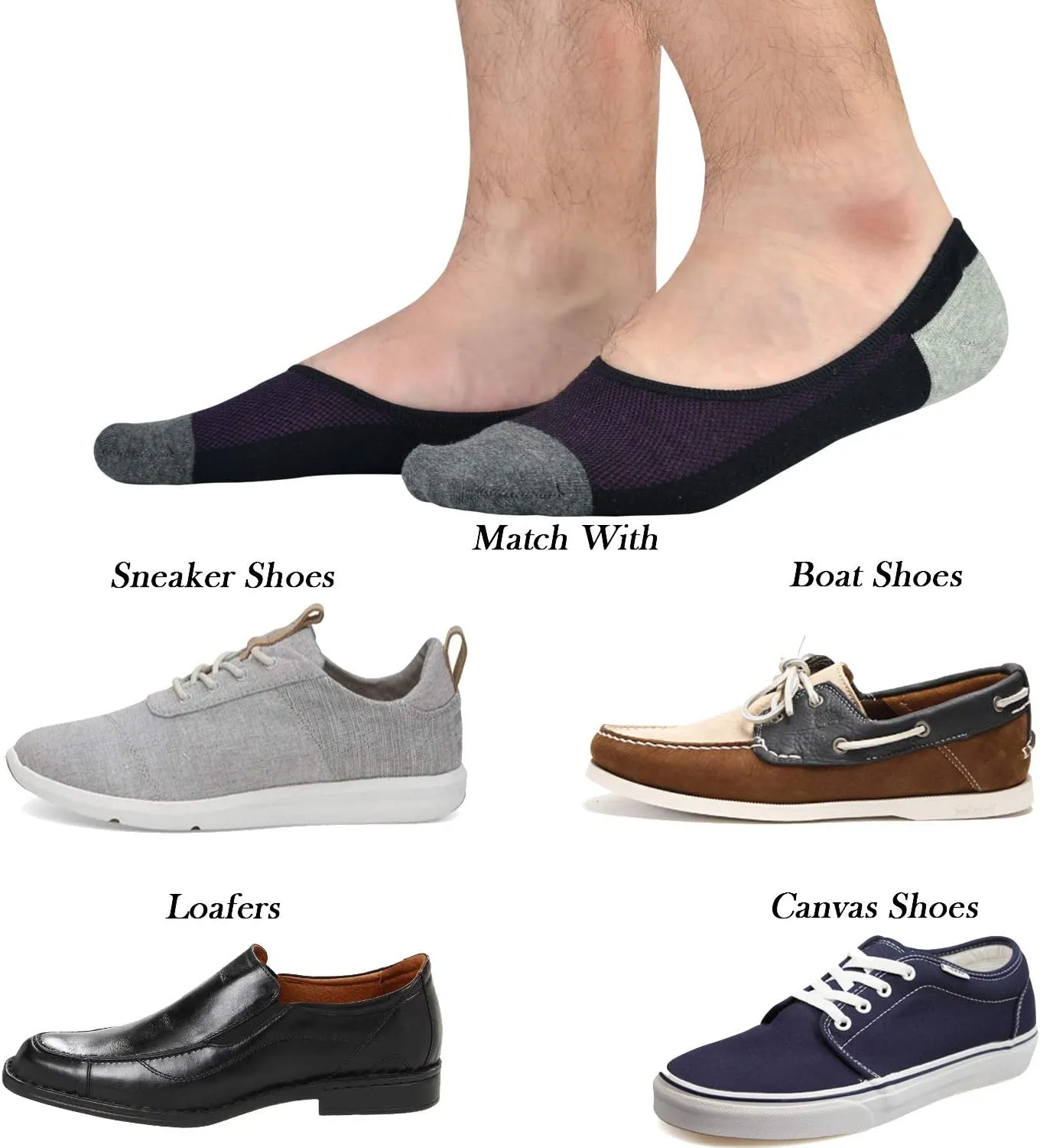JORMATT Genuine Mens No Show Socks, Loafer Sneakers Low Cut Cotton Socks With Non Slip Grips