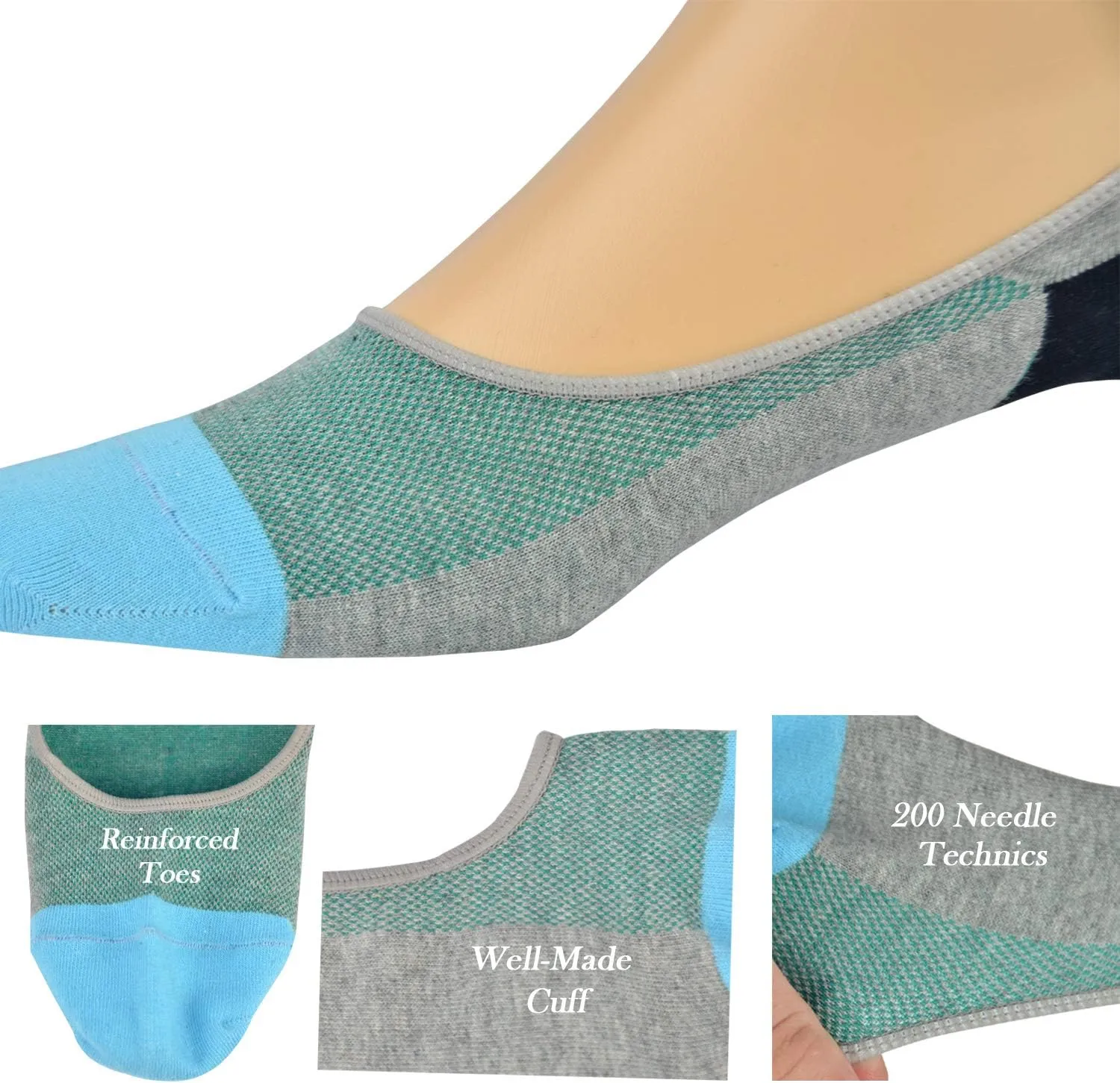 JORMATT Genuine Mens No Show Socks, Loafer Sneakers Low Cut Cotton Socks With Non Slip Grips