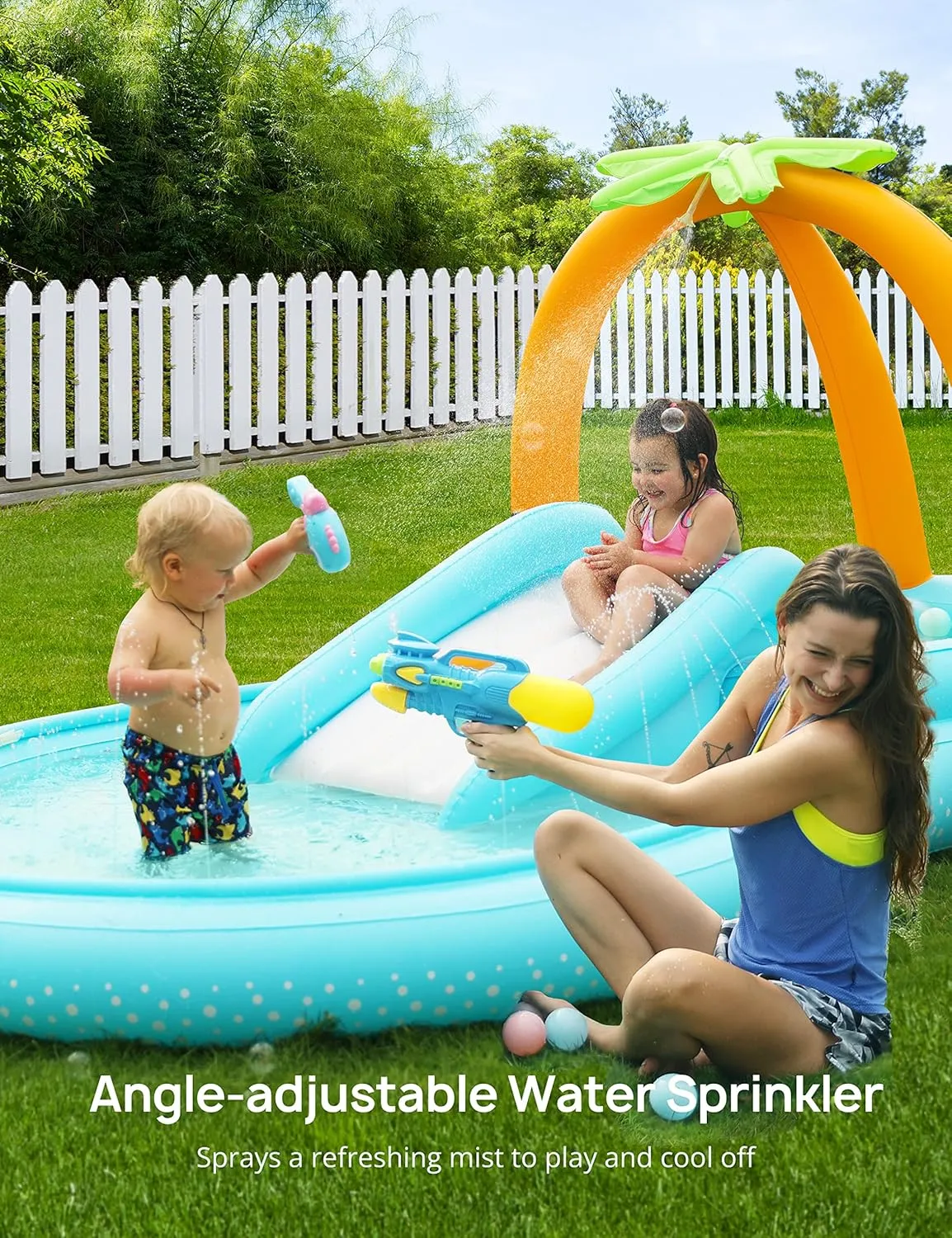 Kiddie Pool, Evajoy Inflatable Play Center Kids Pool with Slide, Water Sprayers Thickened Wear-Resistant Full-Sized Swimming Pool for Kids Toddler Children, Garden Backyard & Indoor Use 111”x70”x61”