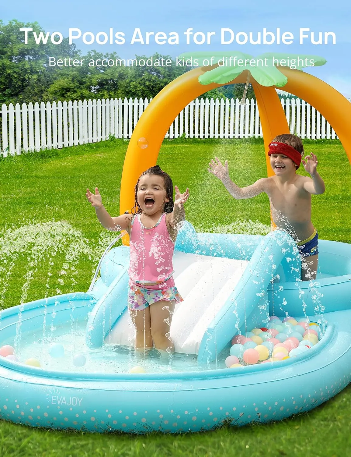 Kiddie Pool, Evajoy Inflatable Play Center Kids Pool with Slide, Water Sprayers Thickened Wear-Resistant Full-Sized Swimming Pool for Kids Toddler Children, Garden Backyard & Indoor Use 111”x70”x61”