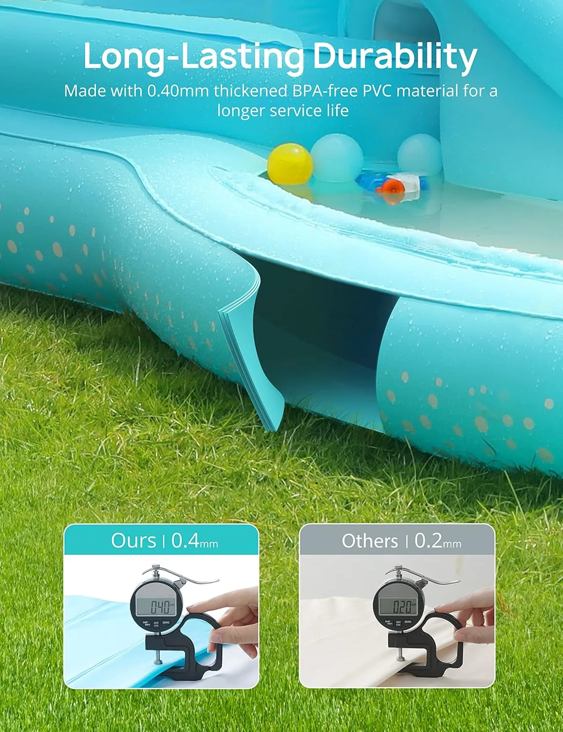 Kiddie Pool, Evajoy Inflatable Play Center Kids Pool with Slide, Water Sprayers Thickened Wear-Resistant Full-Sized Swimming Pool for Kids Toddler Children, Garden Backyard & Indoor Use 111”x70”x61”